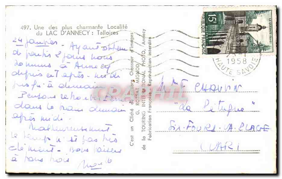 Lac d'Annecy — Talloires — G. Rossat Mignon — Verso