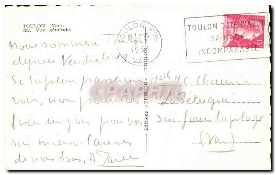 CPA Toulon Vue Generale Bateaux — Verso