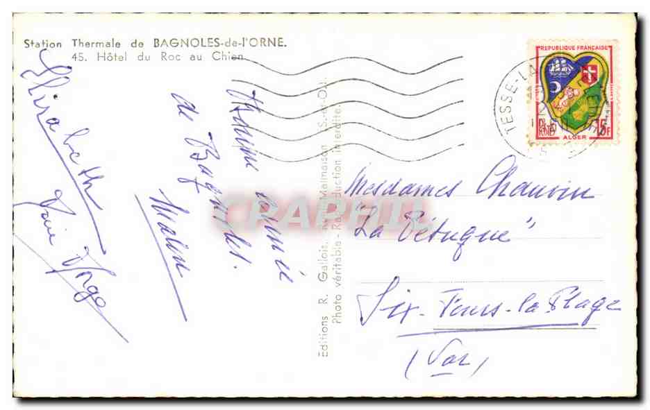 Hotel du Roc au Chien — Estación Termal de Bagnoles-de-l'Orne — Ediciones R. Galliot — Reverso