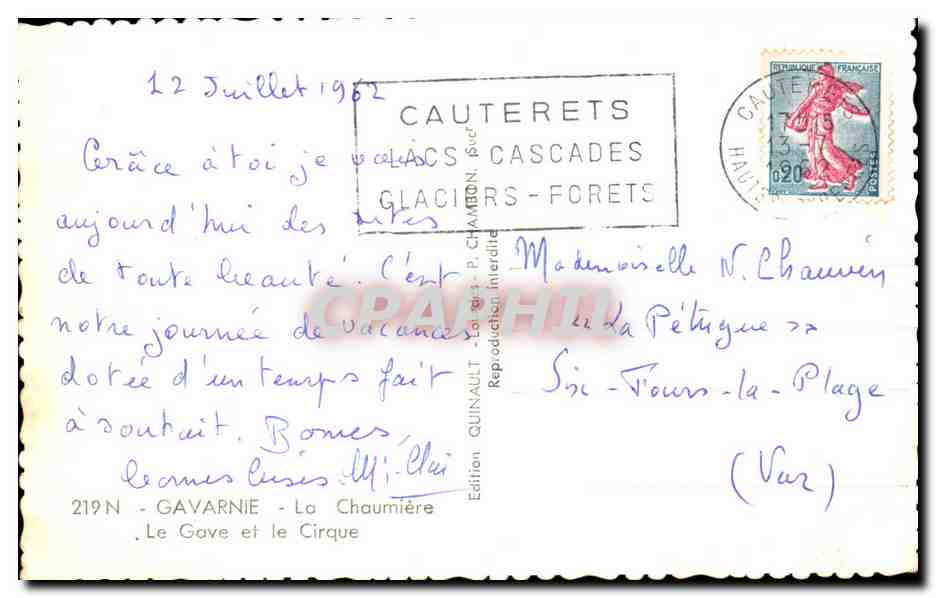 Gavarnie - Le Gave et le Cirque — Édition Quinault, n°219N — Rückseite