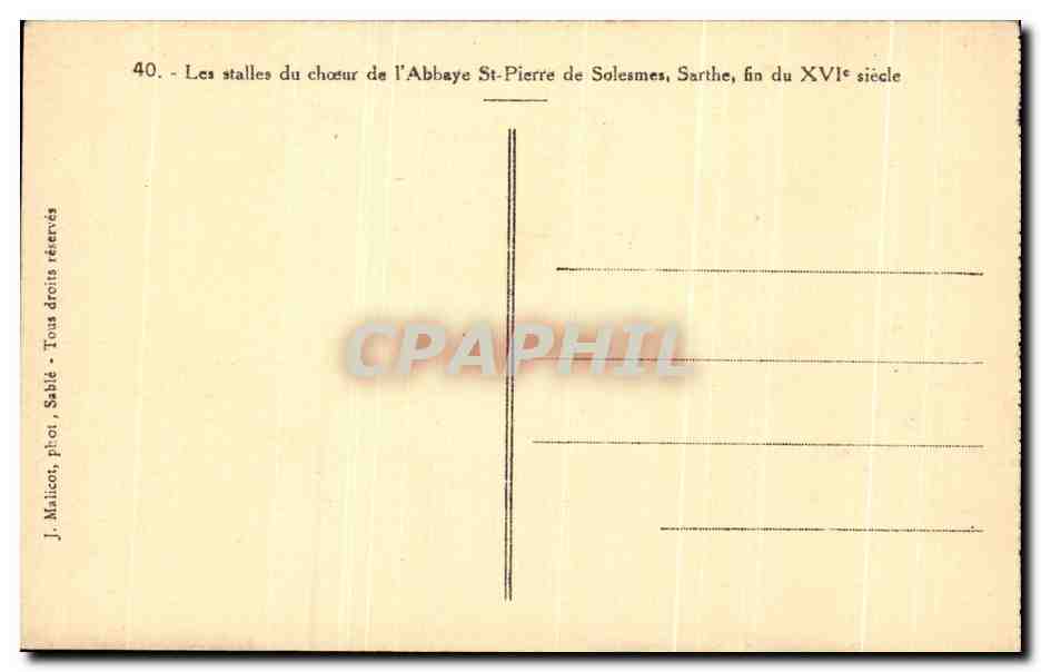 CPA Les Stalles du Choeur de l'Abbaye St pierre de Solesmes Sarthe  — Verso