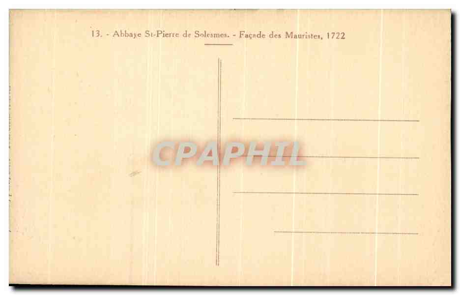CPA Les Stalles du Choeur de l'Abbaye St pierre de Solesmes Facade des Mauristes 1722 — Verso