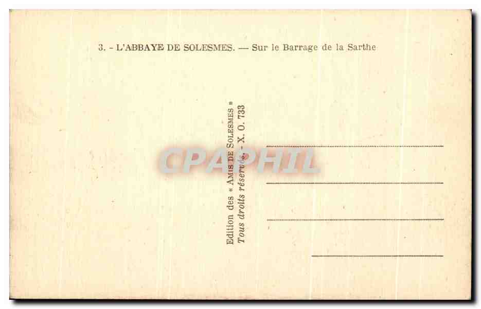 CPA L'Abbaye de Solesmes Sur le Barrage de la Sarthe — Verso