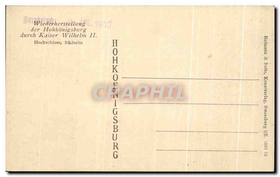 Château de Hohkönigsburg — reconstruction après 1913 — édition Holmann & Reft, Strasbourg — Rückseite