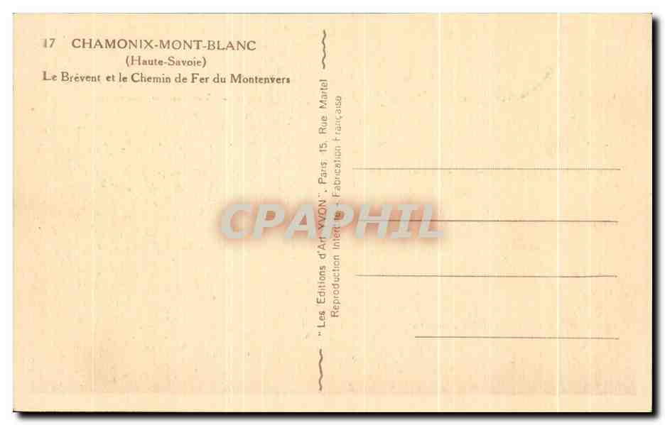 CPA Chamonix Mont Blanc Le Brevent et le Chemin de Fer du Montenvers Train  — Verso