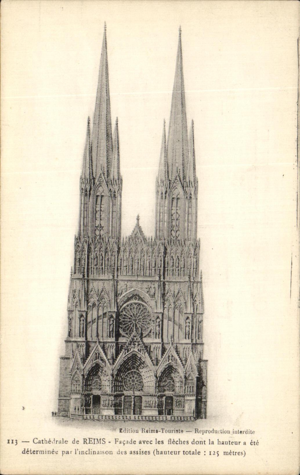 CPA CAthedrale de Reims Facade avec les fleches d
