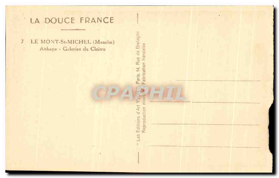 Le Mont-Saint-Michel — Abbaye - Galeries du Cloître — Les Éditions d'Art Yvon — Verso