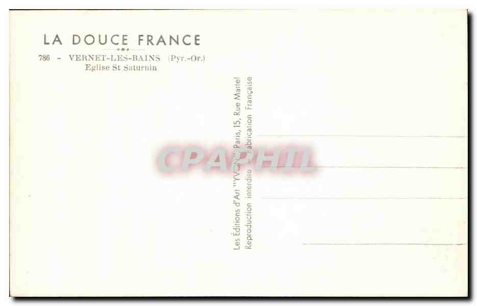 CPA Vernet Les Bains Eglise St Saturain — Rückseite