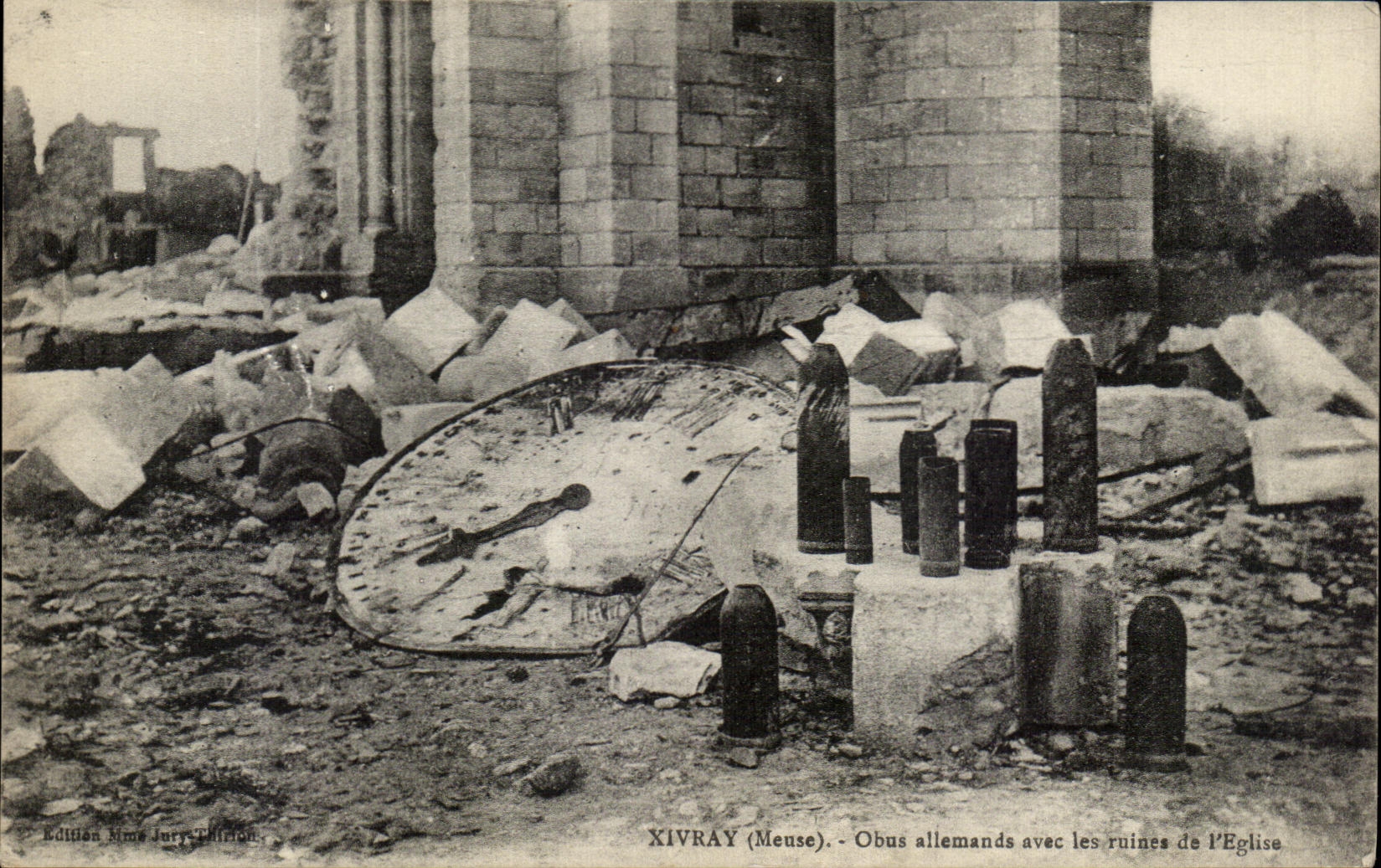 Xivray (Meuse) — Obus allemands avec les ruines de l'Église — Édition Eime Jury-Édition