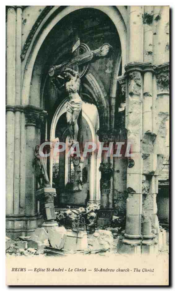 CPA Reims Eglise St Andre Le Christ Militaria 