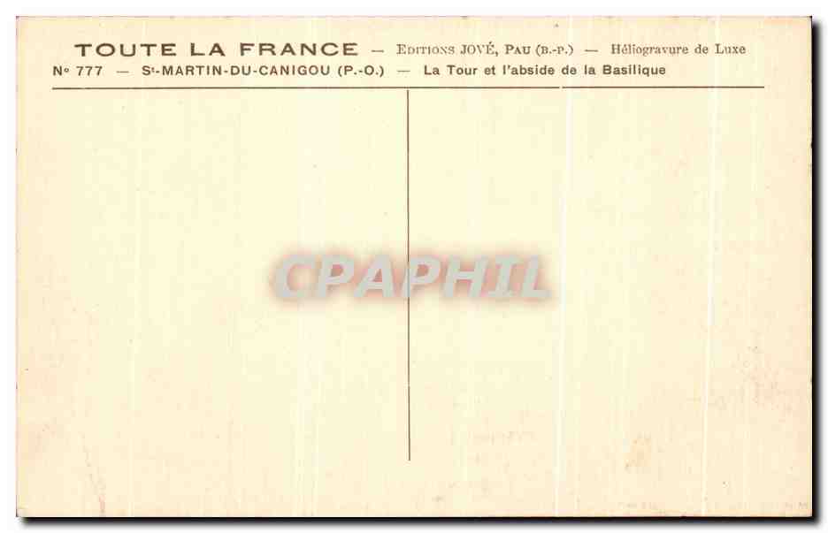 CPA Toute La France Jove Pau Sr Martin Du Canigou La Tour Et l'Abside De LA Basilique — Rückseite