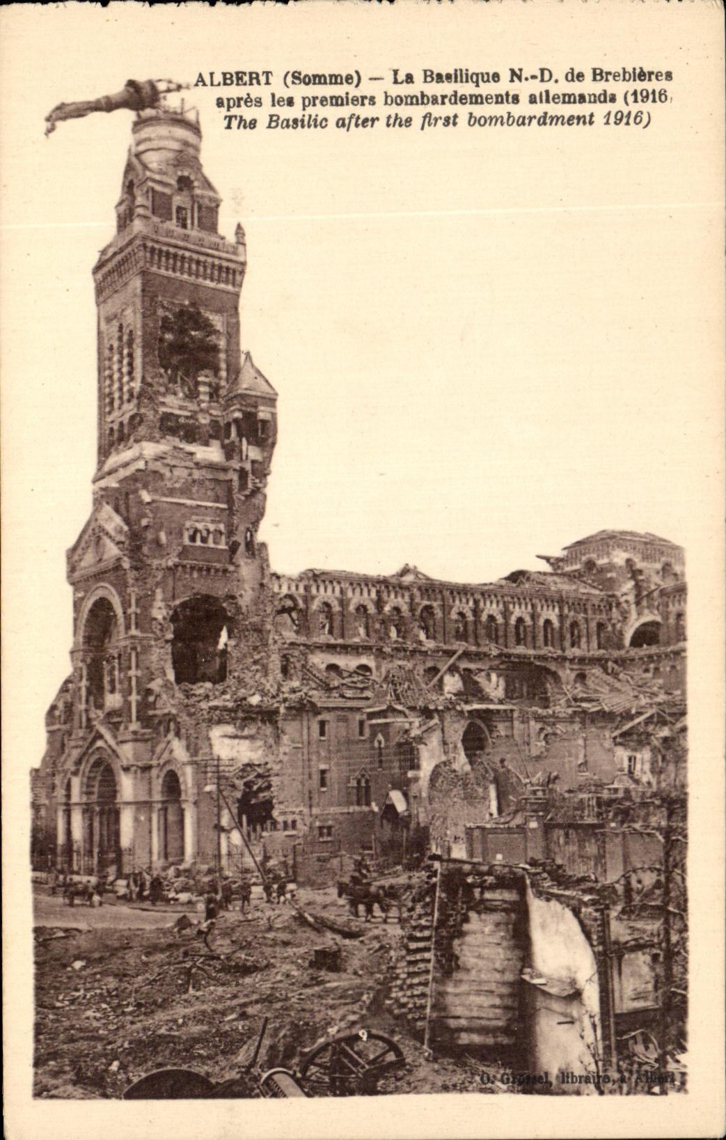 CPA Albert La Basilique ND De Brebieres Apres Les Premiers Bombardements Militaria 
