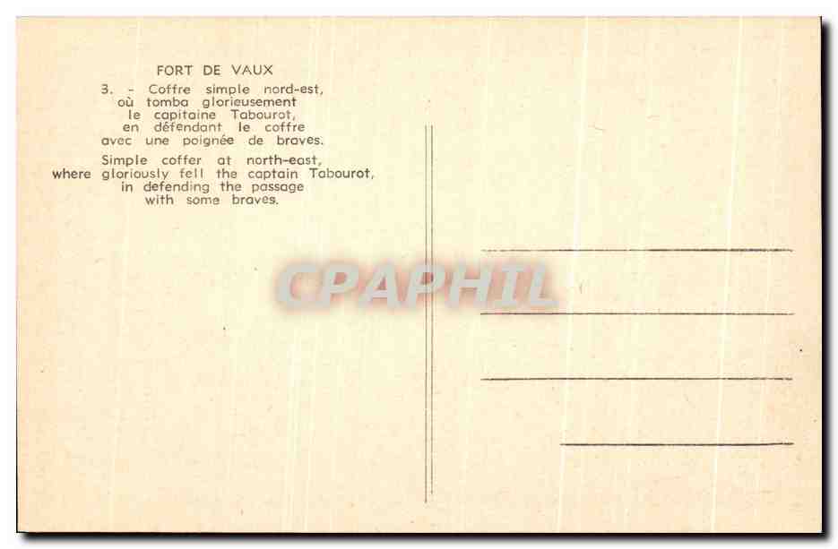 Fort de Vaux — Coffre simple nord-est où tomba le capitaine Tabourot — CPAPHIL — Achterkant