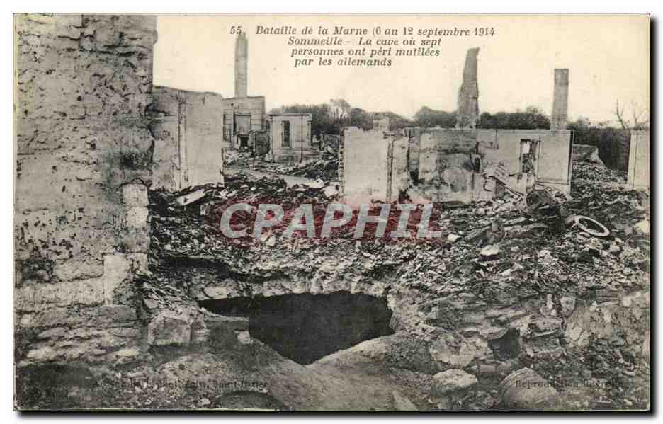 CPA Bataille De La Marne Sommeille La Cave Ou Sept Personnes Ont Peri Mutilees Par Les Allemands Militaria 