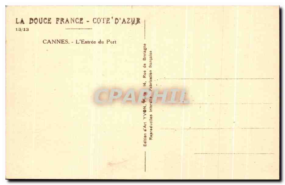 Cannes - L'Entrée du Port — 13/13 — Édition d'Art YVON, Rue de Bretagne, Cannes — Reverso