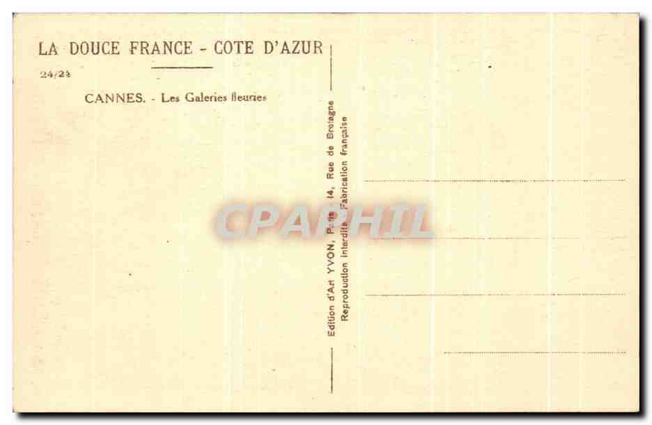 CPA La Douce France Cote d'Azur Cannes Les Galeries Fleuries — Rückseite