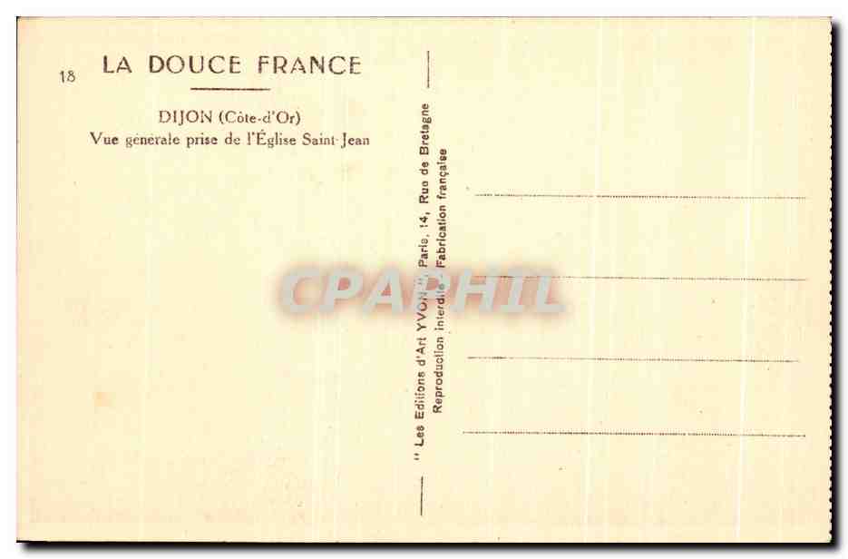 CPA Dijon Vue generale prise de l'Eglise Saint Jean — Verso
