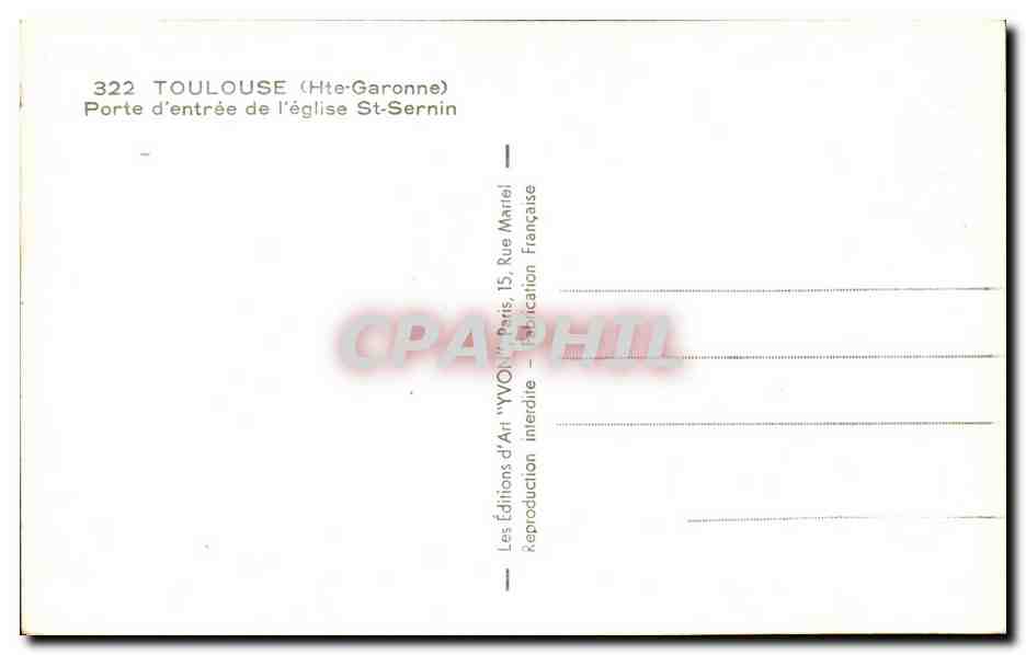 CPA Toulouse Porte d'entree de l'eglise St Sernin — Verso
