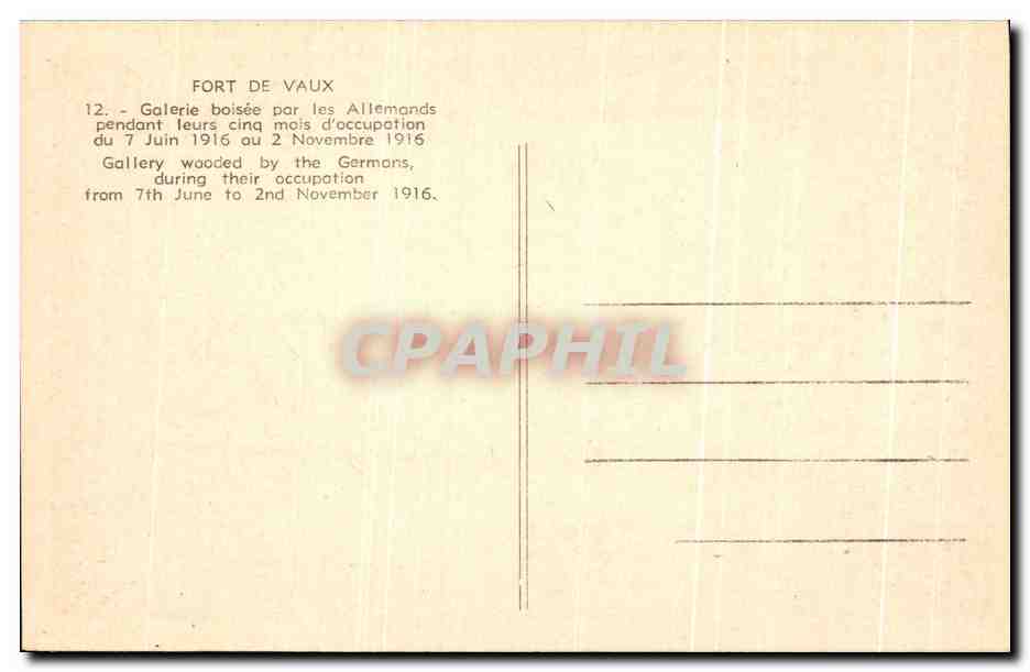 Holzvertäfelte Galerie im Fort Vaux — deutsche Besetzung 1916 — Verlag nicht sichtbar — Rückseite