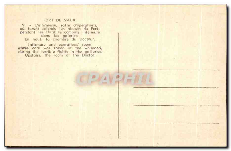 Fort de Vaux — Infirmerie et salle d'opérations — CPAPHIL — Verso