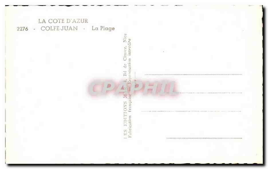 CPA La Cote D'Azur Golfe de Juan La Plage — Rückseite