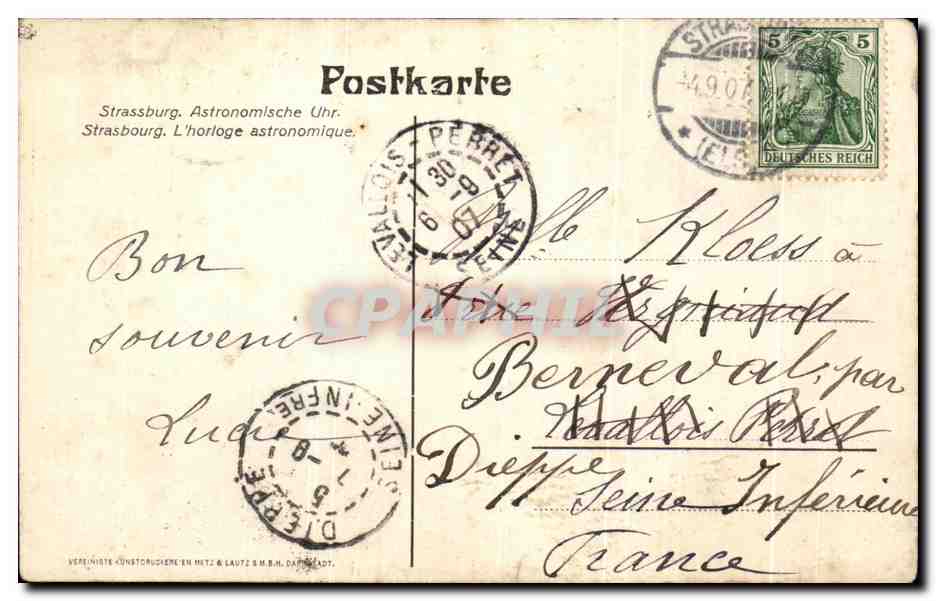 CPA Strassburg Astronomische Uhr — Verso