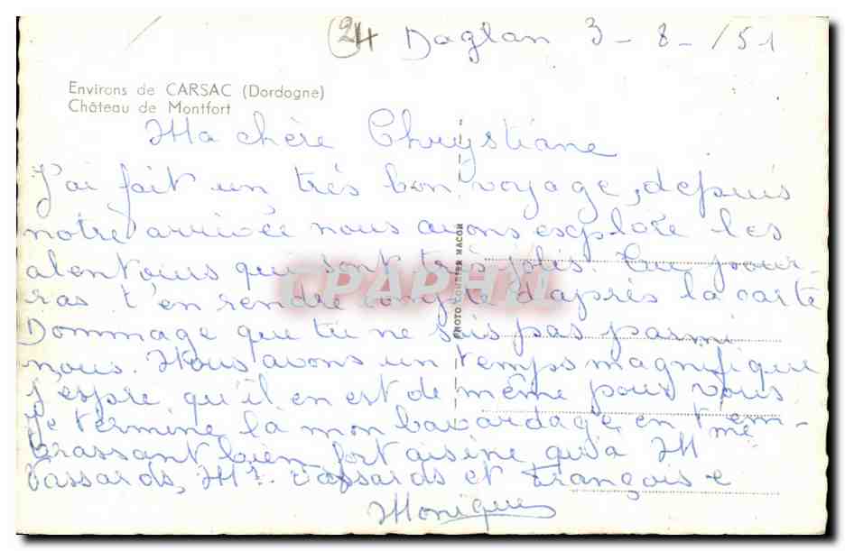 Vintage Postcard Surroundings of Carsac Castle of Montfort — Back