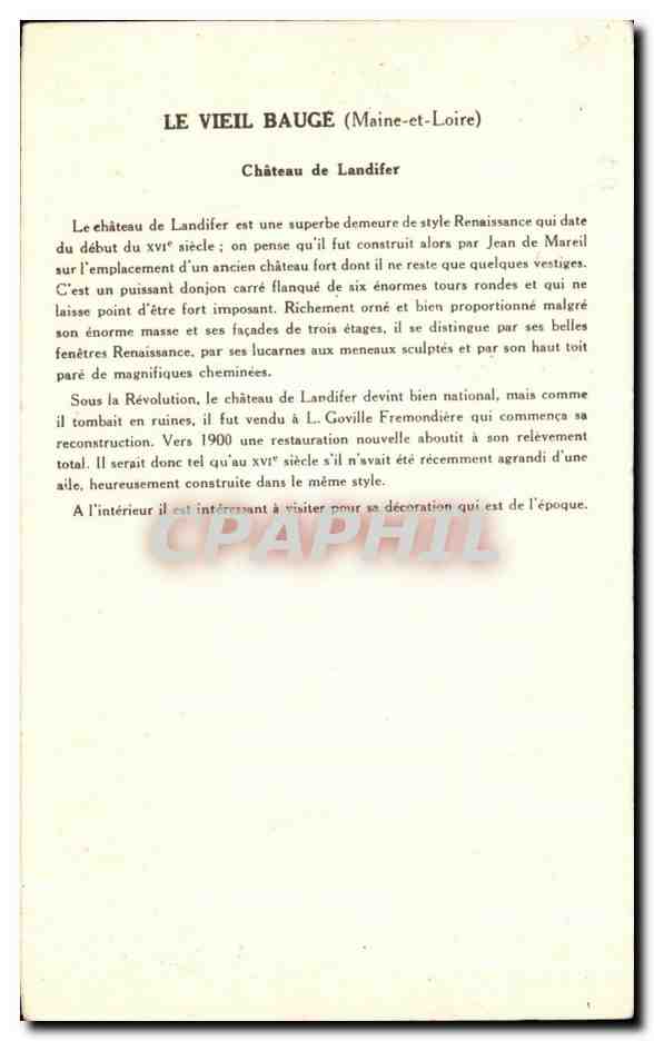 CPA Le Vieil Bauge Chateau De Landifer  — Rückseite