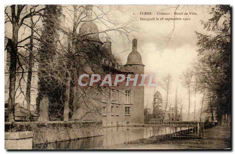 CPA Flers Chateau Hotel de Ville Inaugure le 28 septembre 1902