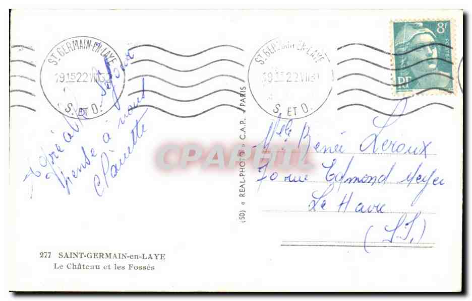 Saint-Germain-en-Laye — Le Château et les Fossés — éditeur C.A.P. n°277 — Verso