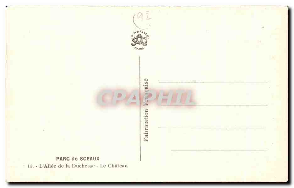 CPA Parc De Sceaux L'Allee De La Duchesse Le Chateau — Rückseite