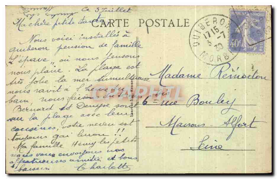 Presqu'île de Quiberon — Rochers près de Port-Ru — Éditeur : n° 1227 — Verso