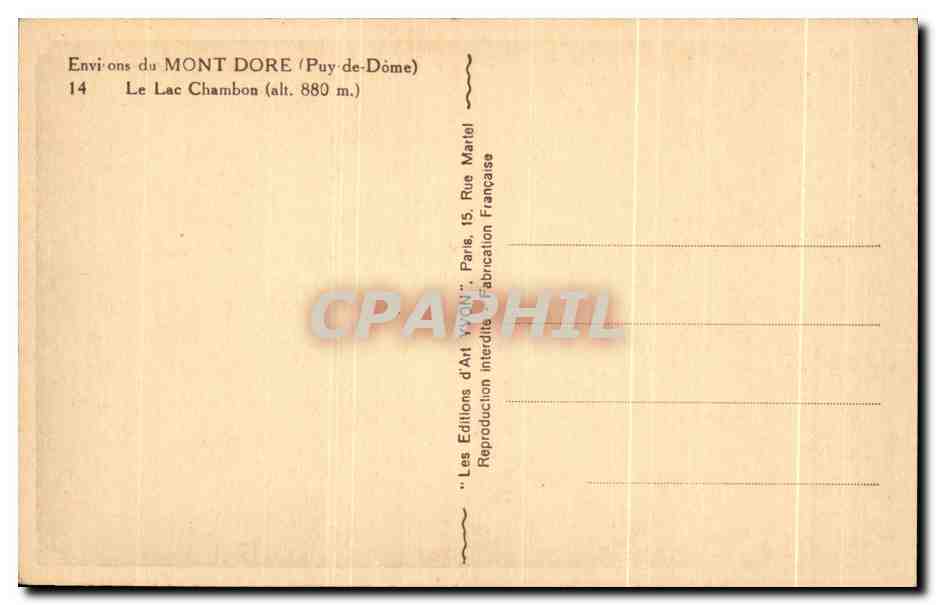 CPA Environs du Mont Dore Le Lac Chambon — Verso