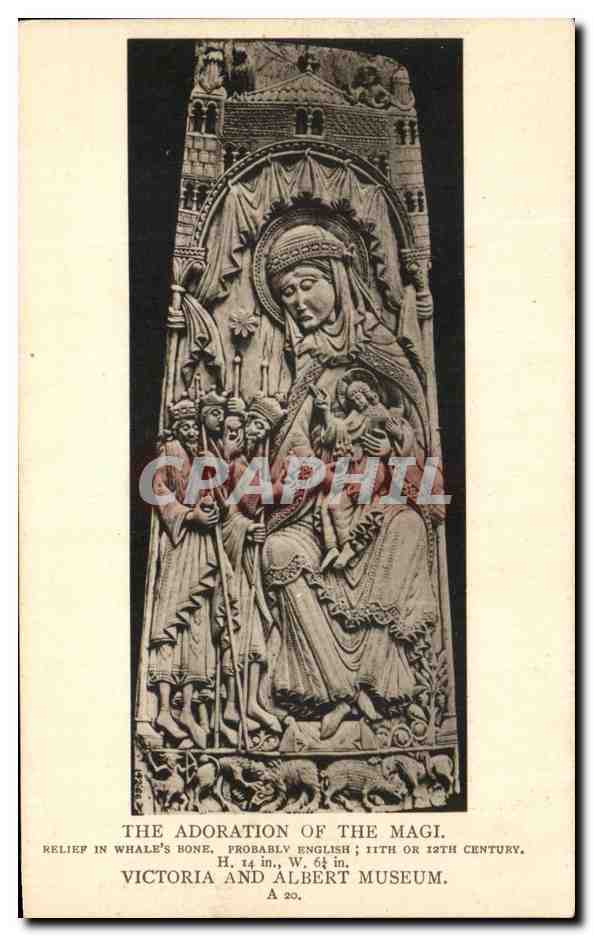 Adoration of the Magi — relief en os de baleine, probablement anglais, 11e ou 12e siècle — Victoria and Albert Museum, série A 20