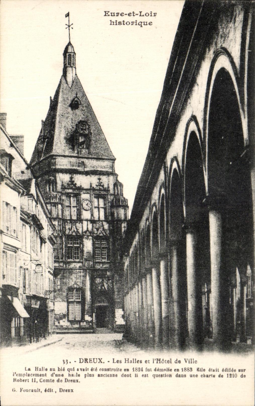 Dreux - Les Halles et l'Hôtel de Ville — Eure-et-Loir historique — G. Foucault, éditeur