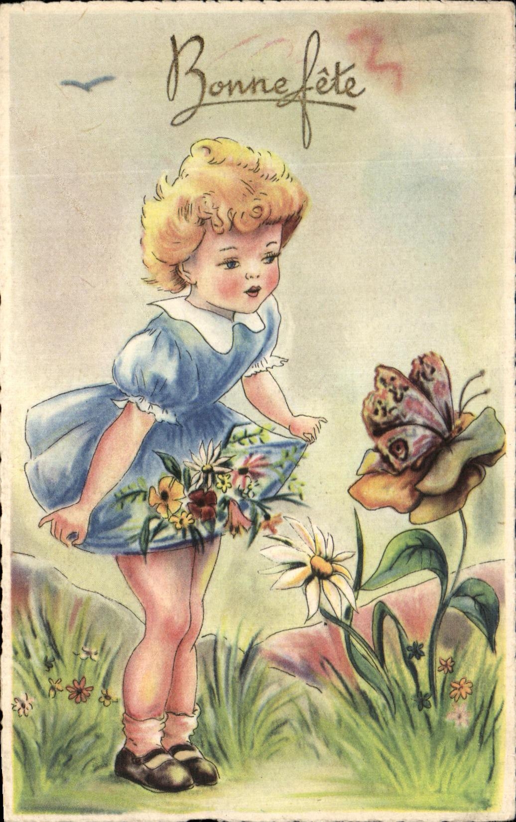 CPA Fantaisie Petite fille Papillon 