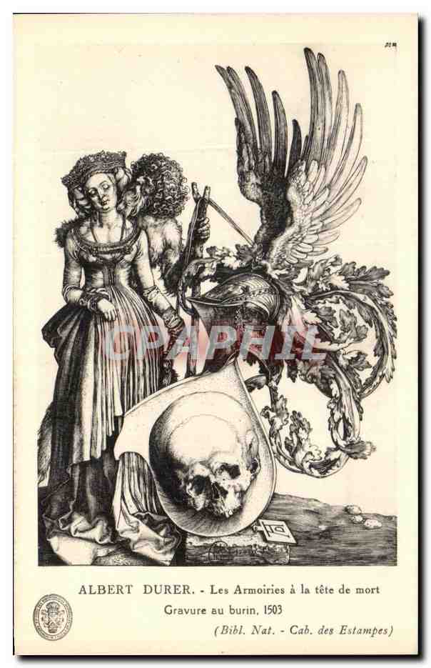 CPA Albert Durer Les Armoiries a la Tete de mort Gravure au Burin 1503