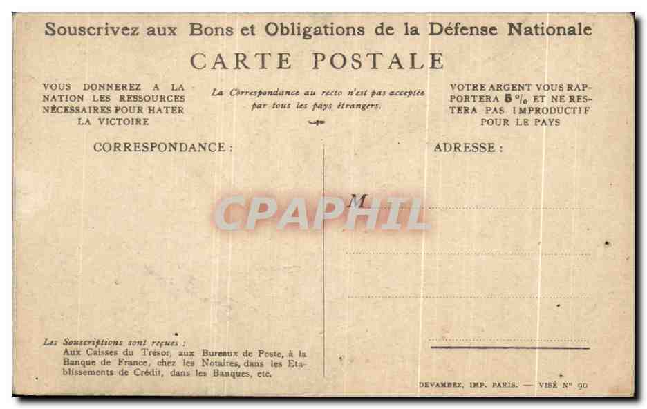CPA Bons La Defense Nationale Militaria Poilu  — Verso