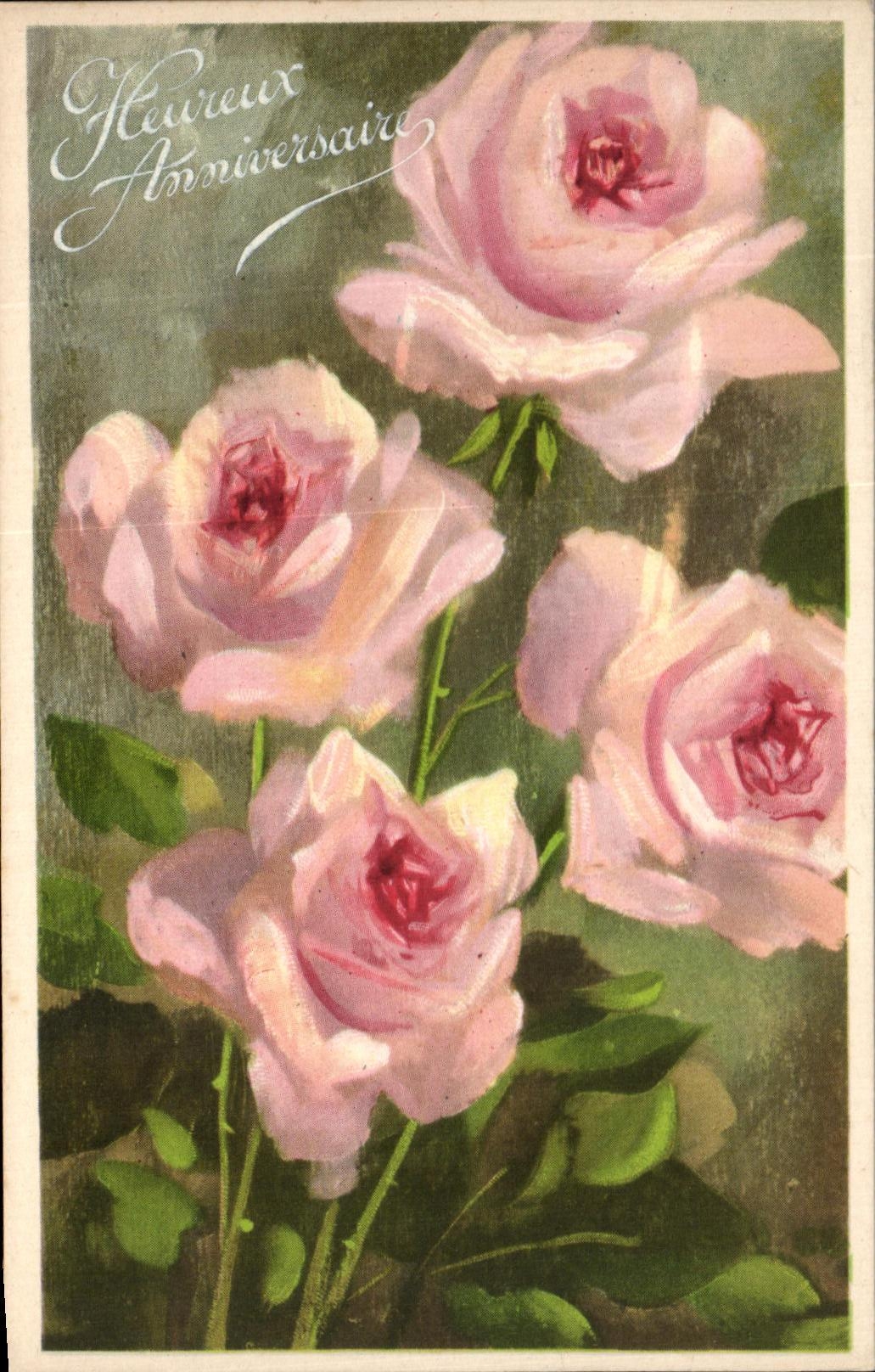CPA Fantaisie Fleurs Heureux Anniversaire Roses