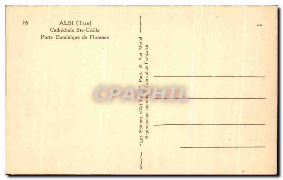 Albi — Cathédrale Ste-Cécile, Porte Dominique de Florence — Les Éditions d'Art Yvonne, Paris — Rückseite