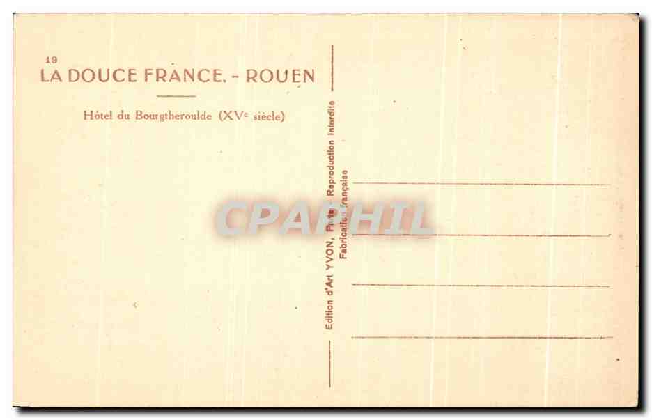 CPA La Douce France Rouen Hotel Du Bourgtheroulde — Verso