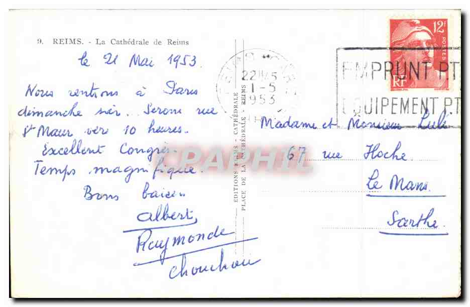 CPA Reims La Cathedrale de Reims — Verso