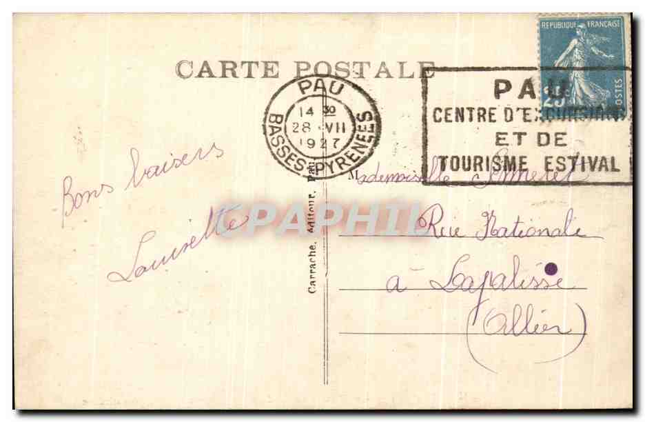 CPA Pau Le boulevard des Pyrenees et le Gros Chene — Verso