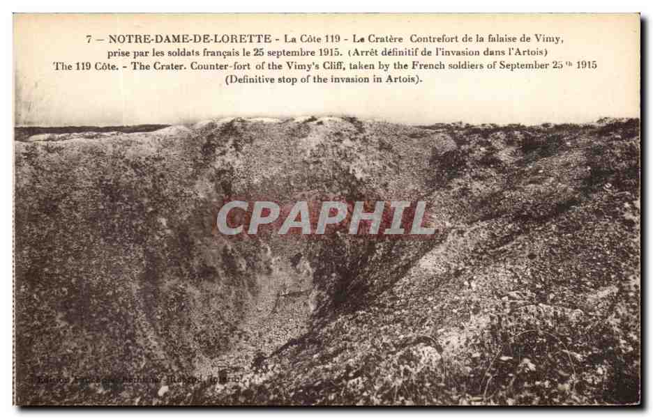 Notre-Dame-de-Lorette — Die Côte 119, Krater, erobert von französischen Soldaten am 25. September 1915 — Éditions Françaises Artistiques, Paris