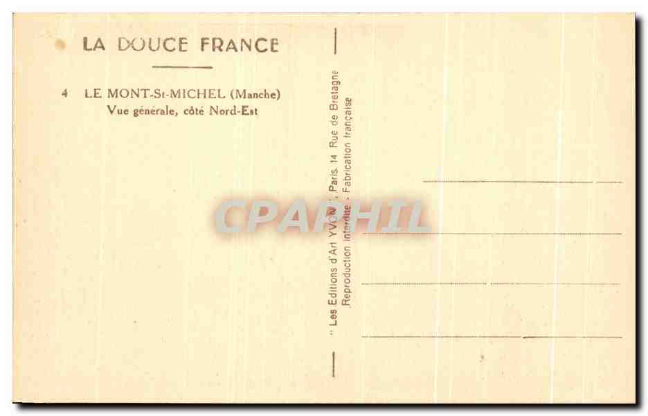 Mont-Saint-Michel — Vue générale, côté Nord-Est — Les Éditions d'Art Yvonne, Paris — Verso