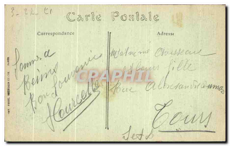 CPA Cathedrale De Reims Tour sud etat apres Bombardement Militaria — Verso