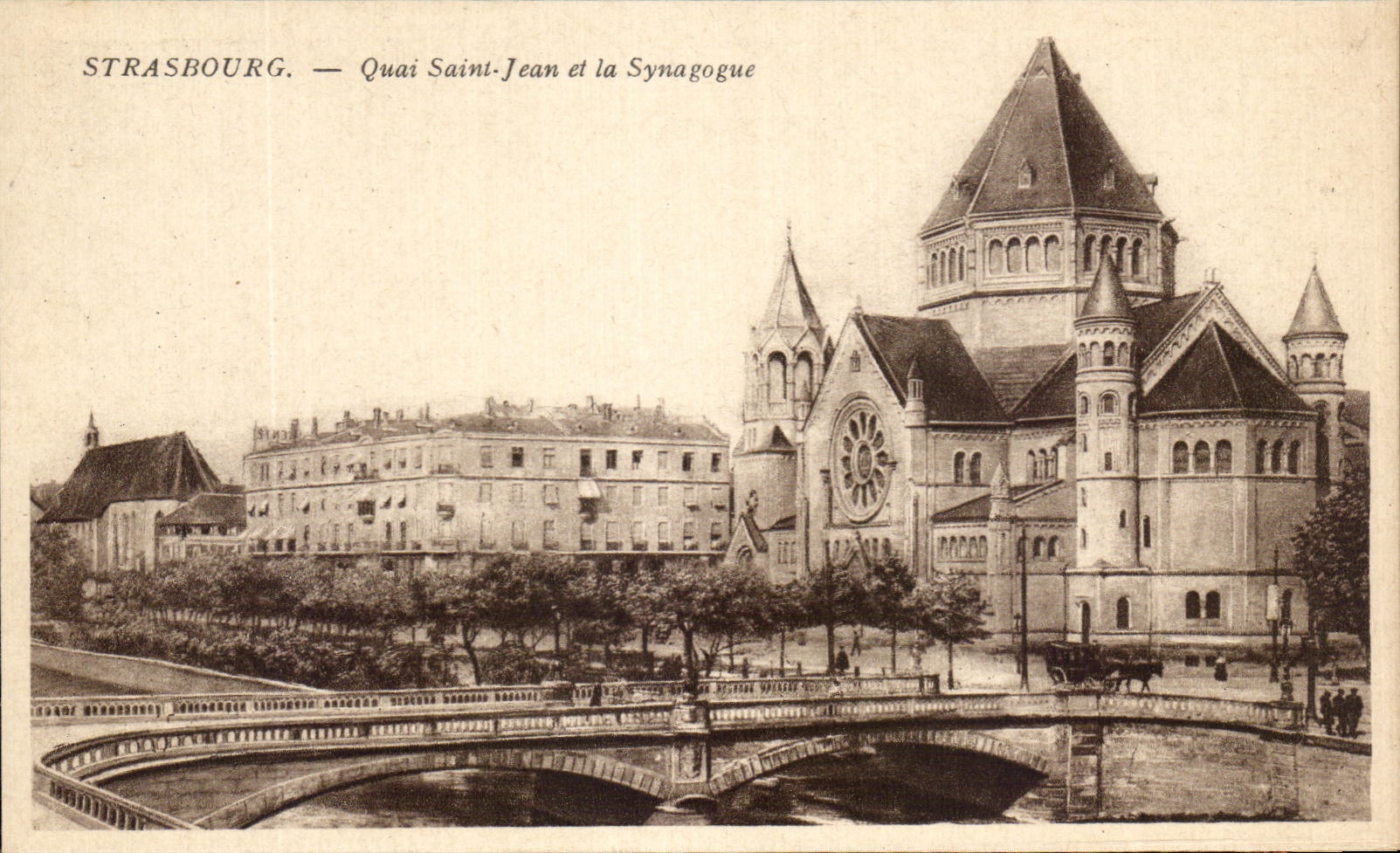 CPA Strasbourg quai Saint Jean et la Synagogue Judaica