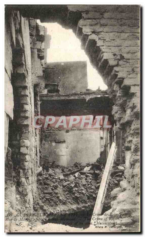 Rue de Marne à Reims — Ruines après les bombardements allemands — Éditeur Ollive M. Laveronne, Reims