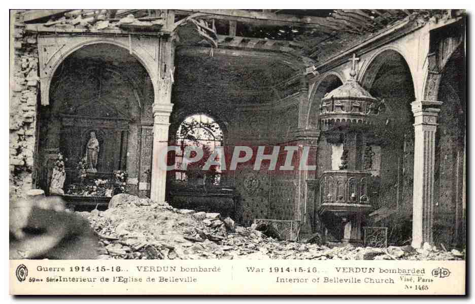 CPA Verdun bombarde Interieur de l'eglise de Belleville Militaria