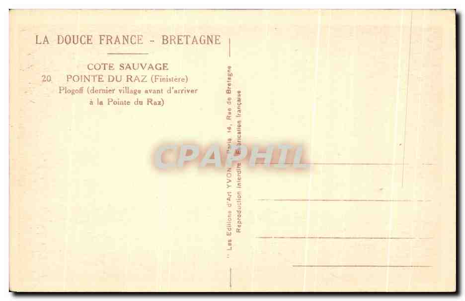 Plogoff — Dernier village avant la Pointe du Raz — Édition d'Art YVON — Verso